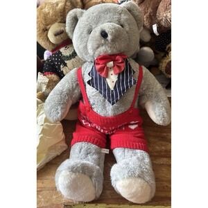 Vintage 1984 AMC Gray Teddy Bear In Red Sweater Bear Hug Shorts 21" Plush